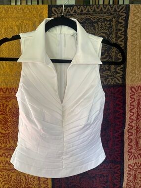 Cache White Pleated V-Neck Collared Camisole